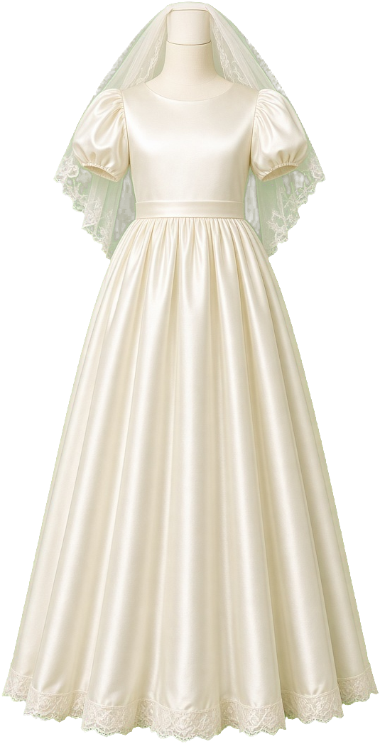 An ivory Holy Communion dress with a lace veil